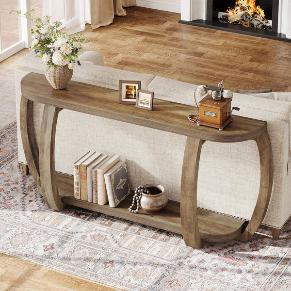 63-Inch Curved Console Table with Open Shelf