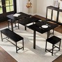 5-Piece Extendable Dining Table Set with Benches and Stools
