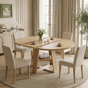Extendable Round Dining Table with Storage Shelf – Seats 4 to 8