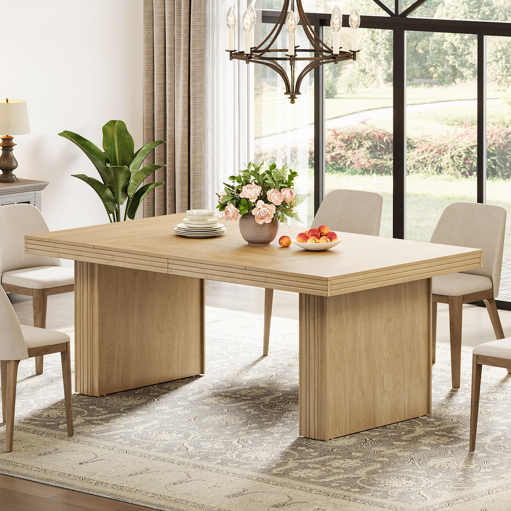 63-Inch Farmhouse Dining Table for 6 – Wood Grain Finish with Fluted Legs