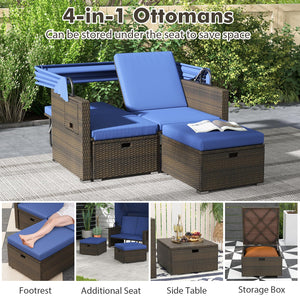 Outdoor Rattan Daybed with Retractable Canopy & Adjustable Backrests