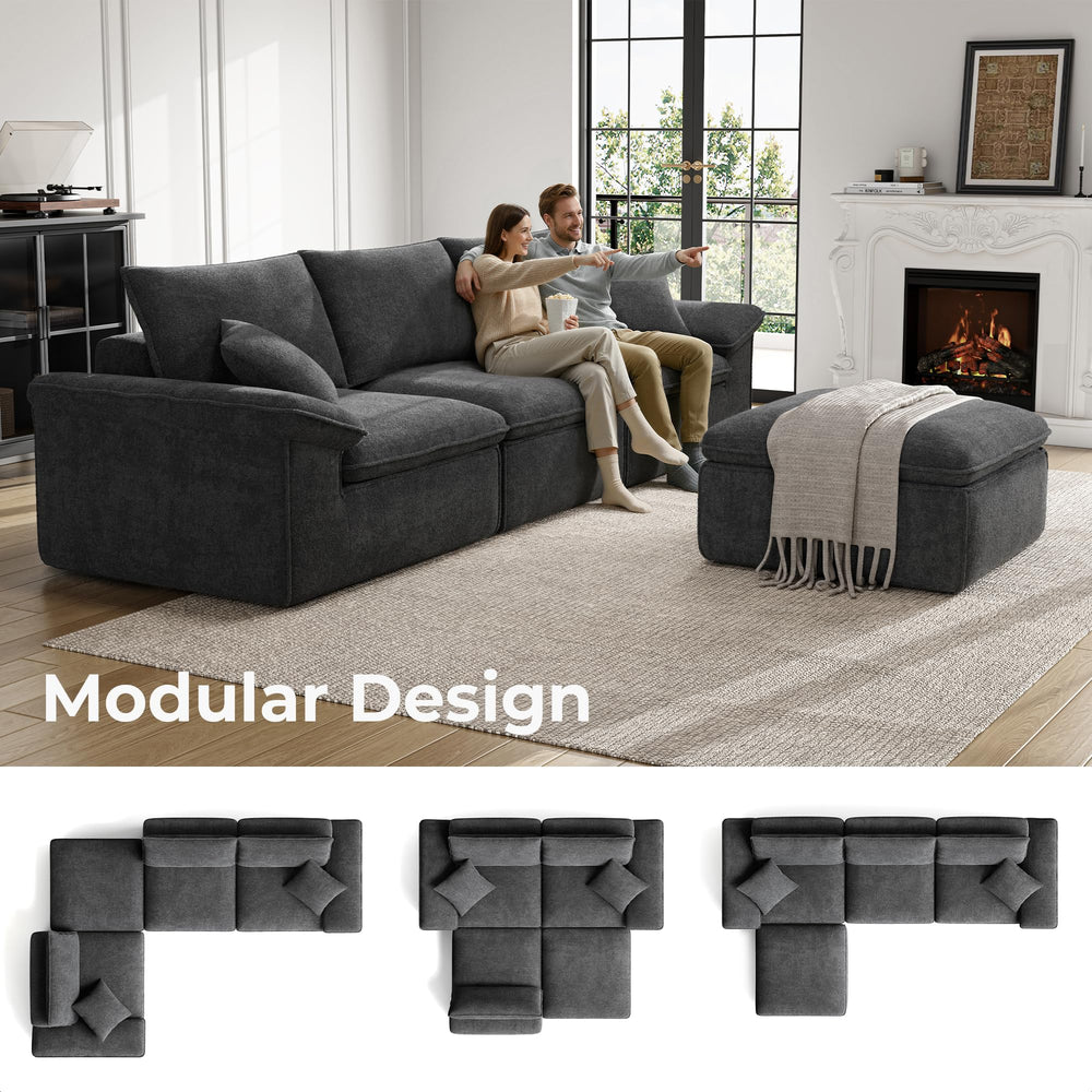 120" Modular Sectional Sofa with Ottoman & Teddy Upholstery