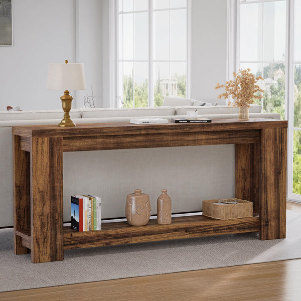 70.9" Extra Long Console Table with Storage – 2-Tier Farmhouse Entryway Table