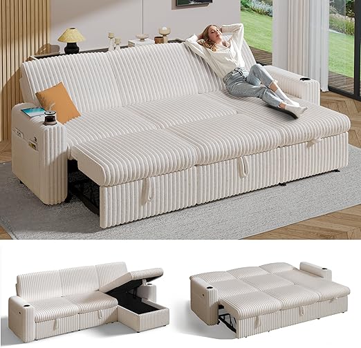 L-Shaped Sectional Sleeper Sofa Bed with Pull-Out Bed