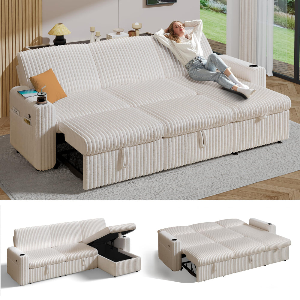 L-Shaped Sectional Sleeper Sofa Bed with Pull-Out Bed