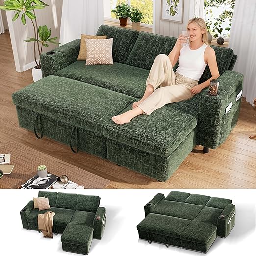 Chenille Sectional Sleeper Sofa with Storage Chaise