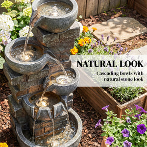 Outdoor Water Fountain with LED Lights – 5-Tier Cascading Waterfall, 31.5" Tall, Stone Gray