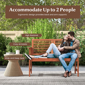 2-Person Outdoor Wood Patio Bench with Cushion