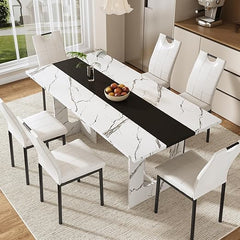 7-Piece Dining Table & Chairs Set – 71" Rectangle Table with 6 Upholstered Chairs