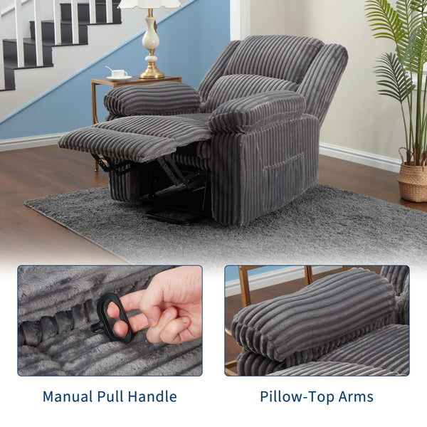 Corduroy Manual Recliner Chair with Side Pocket – Dark Gray