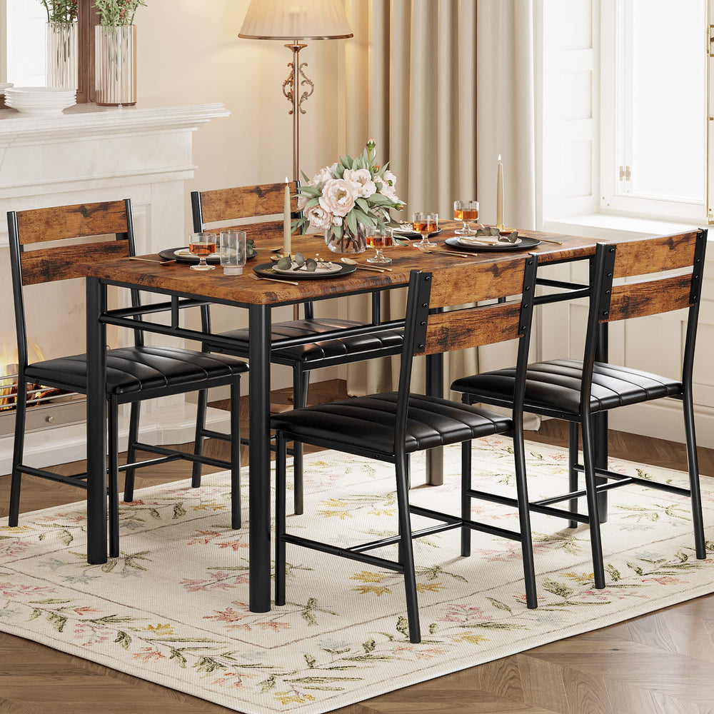 5-Piece Dining Table Set for 4 with Upholstered Chairs