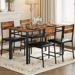 5-Piece Dining Table Set for 4 with Upholstered Chairs