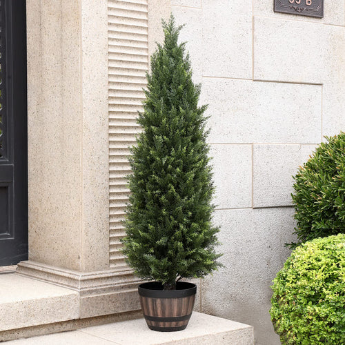 Artificial Cedar Topiary Trees — Set of 2, Indoor & Outdoor, UV Resistant