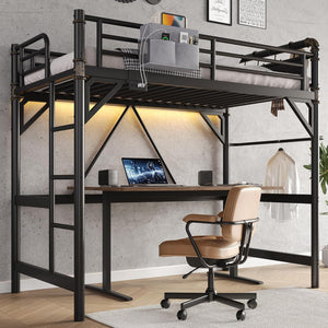 Twin Loft Bed with LED Lights & Charging Station