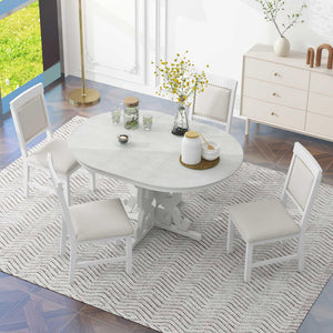 Extendable Round Dining Table Set for 4-6 with Upholstered Chairs