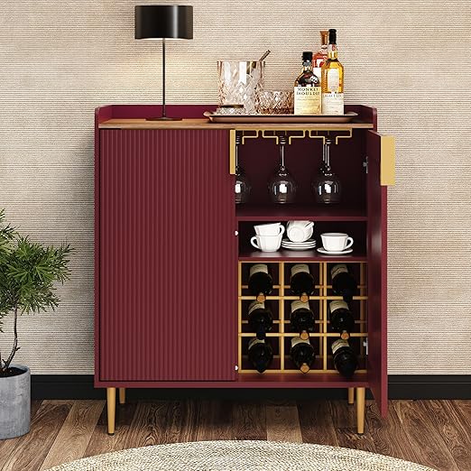 Bar Cabinet with Wine Rack & Stemware Holders