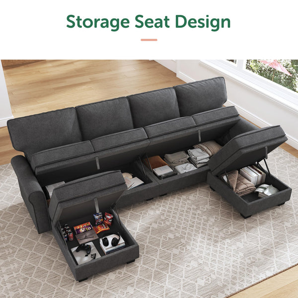 U-Shaped Sectional Sofa with Storage & Reversible Chaise