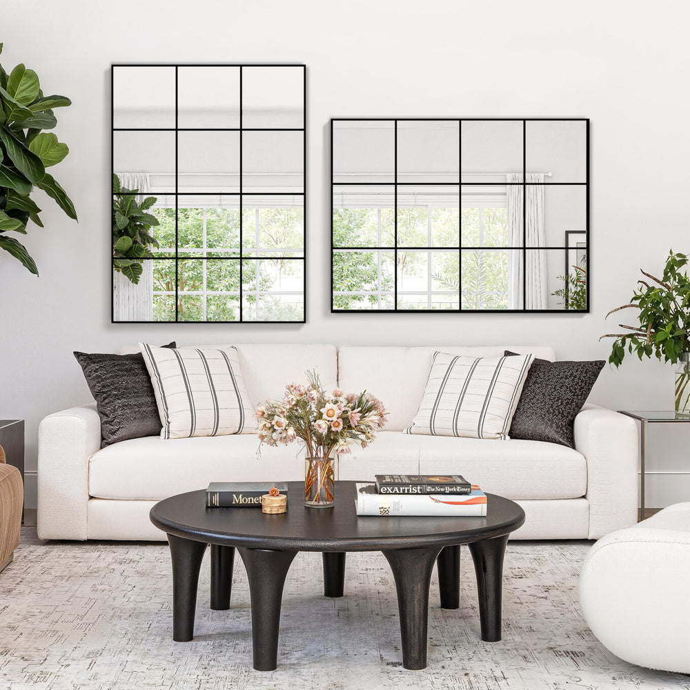 Windowpane Grid Wall Mirror – Black Metal Frame, Multi-Size