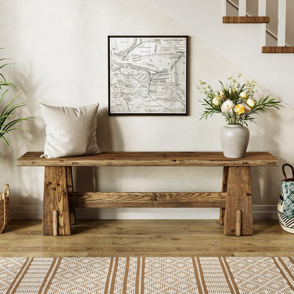 59" Solid Wood Farmhouse Bench