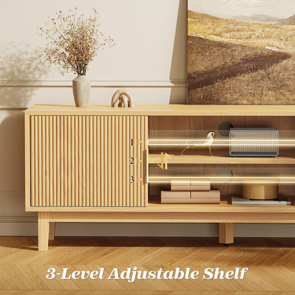 54" Fluted TV Stand with Cabinets & Adjustable Shelf