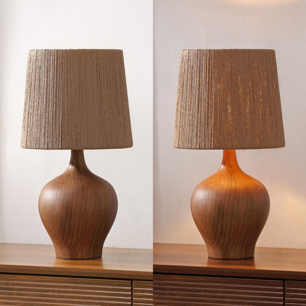 23" Rustic Farmhouse Resin Gourd LED Table Lamp with Paper Rope Shade