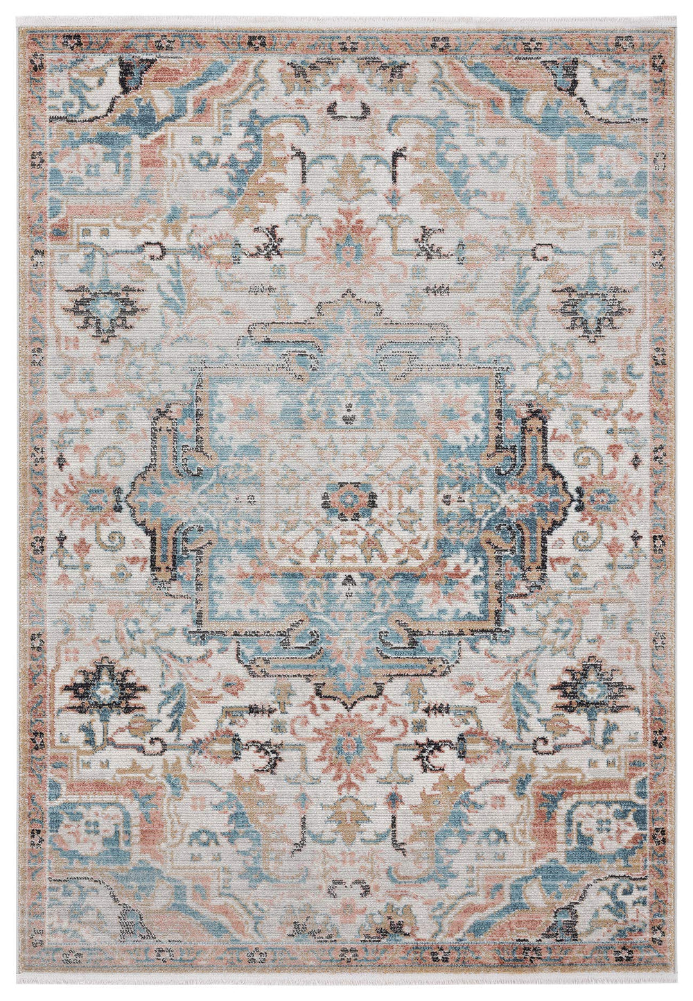 Persian Area Rug – Faded Beige & Blue, Vintage Style, Power-Loomed