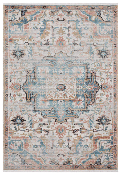 Persian Area Rug – Faded Beige & Blue, Vintage Style, Power-Loomed