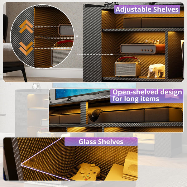 70.9" LED TV Stand with Power Outlet & Storage