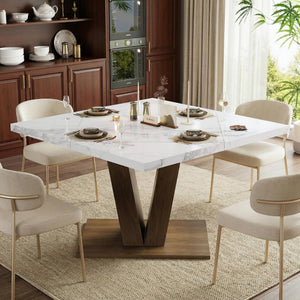 Round Extendable Dining Table with Marble Top – Walnut