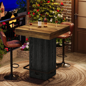 Square Counter Height Bar Table with Metal Footrest
