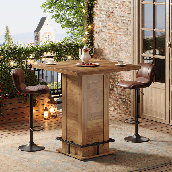 Square Bar Table with Metal Footrest, 39.4"H