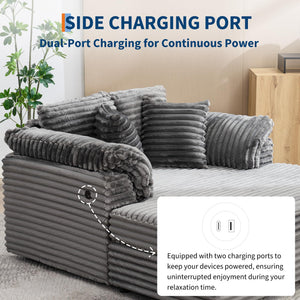 Oversized Chaise Lounge Chair with USB Port & Throw Pillows