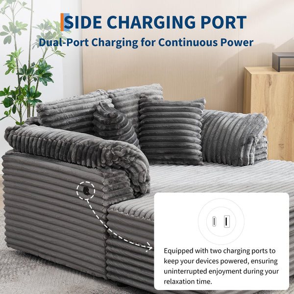 Oversized Chaise Lounge Chair with USB Port & Throw Pillows
