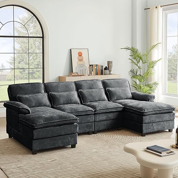U-Shaped Sectional Cloud Sofa with Double Chaise