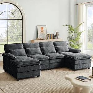 112" U-Shaped Modular Sectional Sofa with Double Chaise