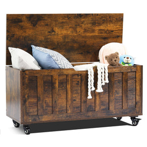 Wooden Storage Bench with Wheels & Safety Hinges