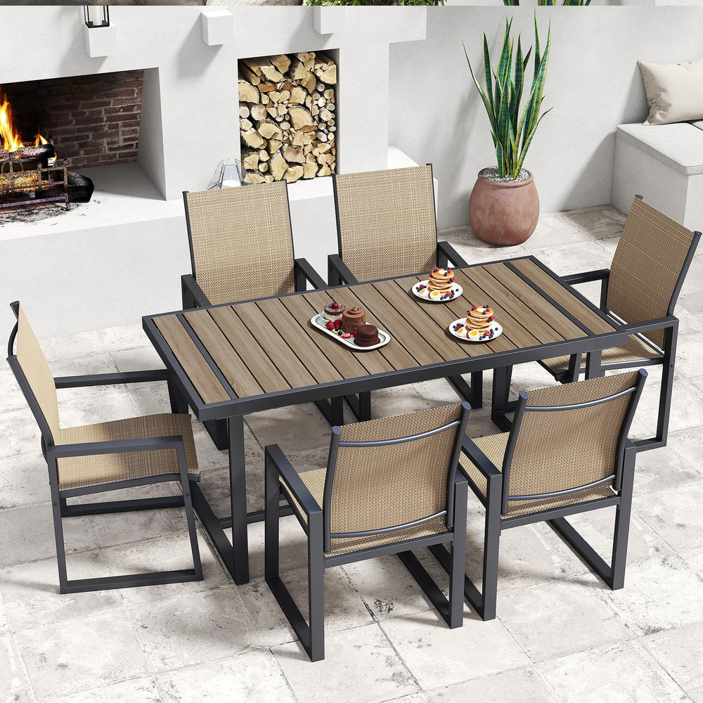 7-Piece Outdoor Patio Dining Set with Rectangle Table & 6 Textilene Chairs