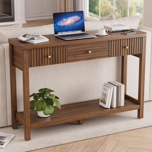 47-Inch Console Table with Charging Station, 3 Drawers & Open Shelf