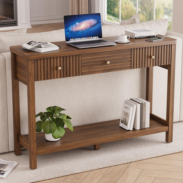 47-Inch Console Table with Charging Station, 3 Drawers & Open Shelf