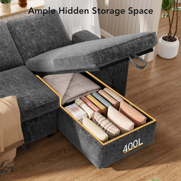 Chenille Sectional Sleeper Sofa with Storage Chaise