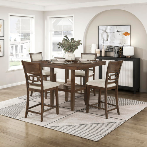 5-Piece Counter Height Dining Set with Storage Shelf
