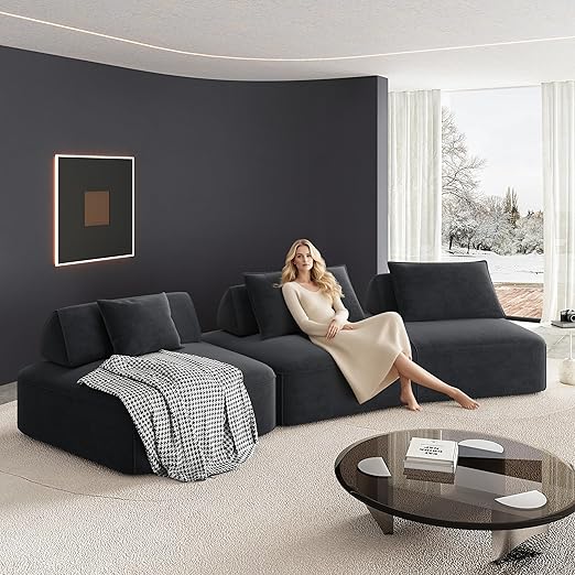 Oversized Modular Sectional Sofa with Removable Backrests & Deep Seat