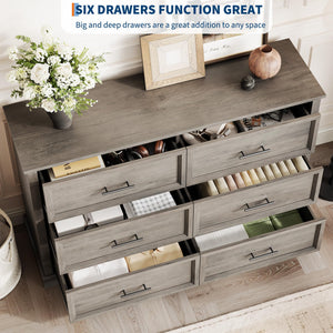 6 Drawer Farmhouse Dresser Wide Chest of Drawers with Metal Handles