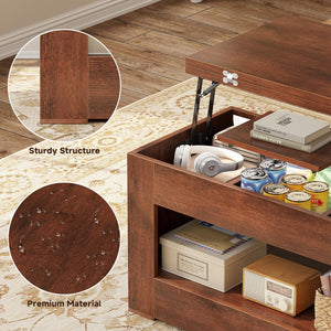 Lift Top Coffee Table 4-in-1 with Storage & Hidden Compartment