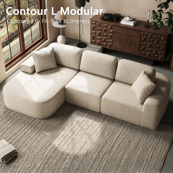 Modular Sectional Sofa with Chaise – Bouclé Upholstery, L-Shaped, Oatmeal Beige