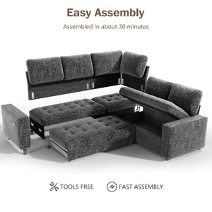 L-Shaped Modular Sectional Sleeper Sofa with Pull-Out Bed