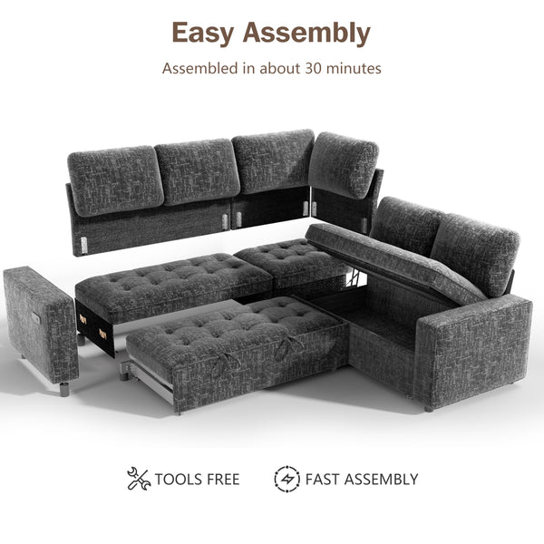 L-Shaped Modular Sectional Sleeper Sofa with Pull-Out Bed