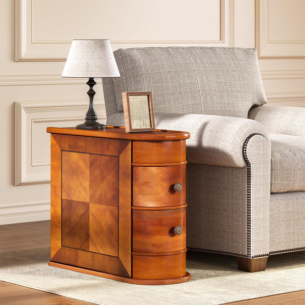 Wood End Table with 2 Drawers Slim Nightstand