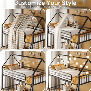 Twin Over Full House Bunk Bed with Ladder & Guardrail