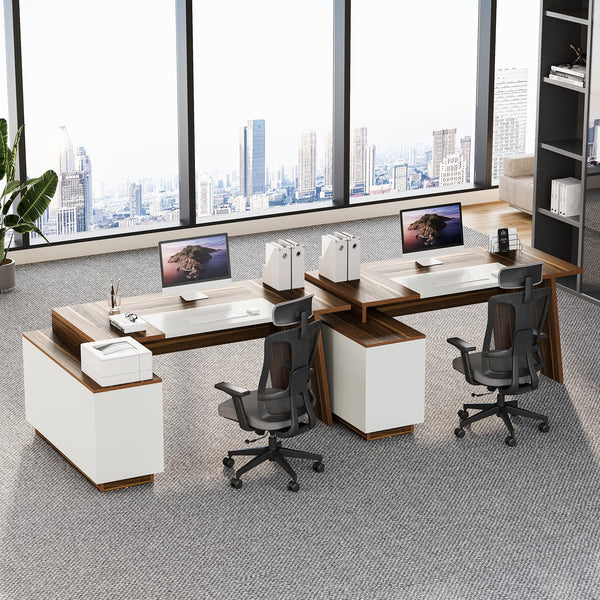 L-Shaped Executive Desk with Storage Cabinet